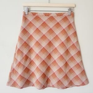 Vintage 70s High Waisted Plaid Mini Skirt Orange A Line Schoolgirl Size Small